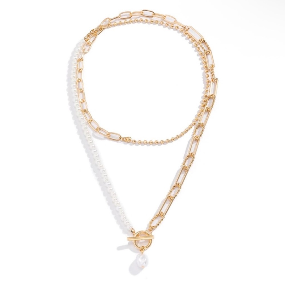 Wrap Gold Pearl Paperclip Link Necklace - Picture 3 of 3